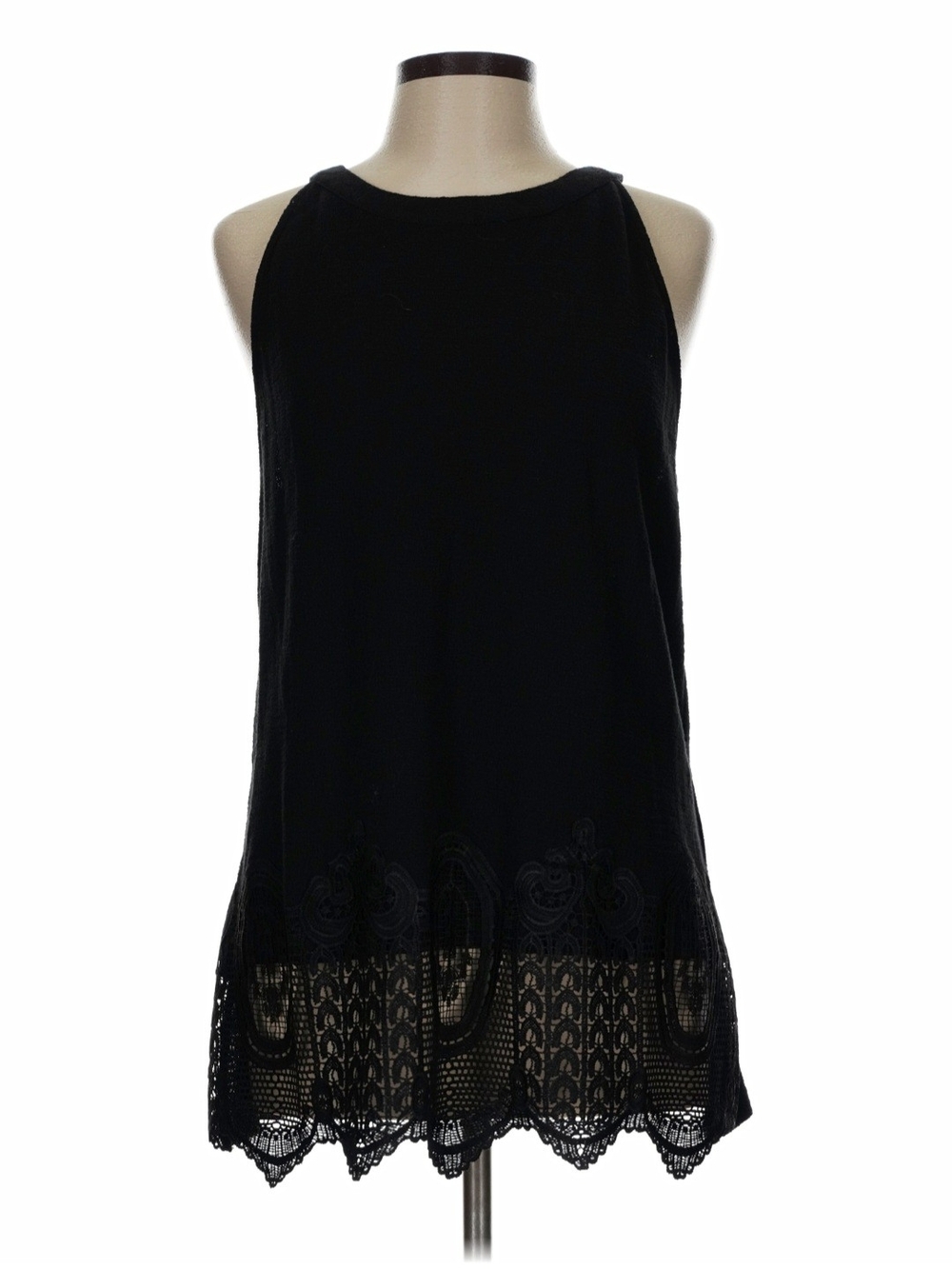 Adrianna Papell Black Sleeveless Crochet Hem Blouse